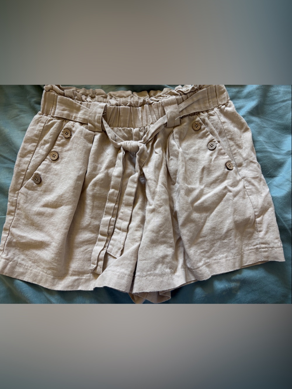 Joe Benbasset Beige Paperbag Waist Linen Blend Shorts
